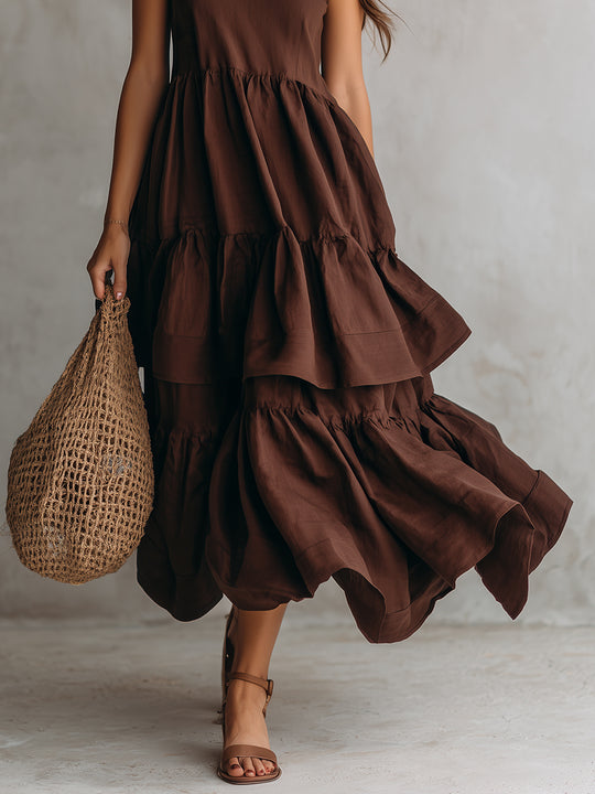 Boho Ruffle Hem One Shoulder Maxi Dress