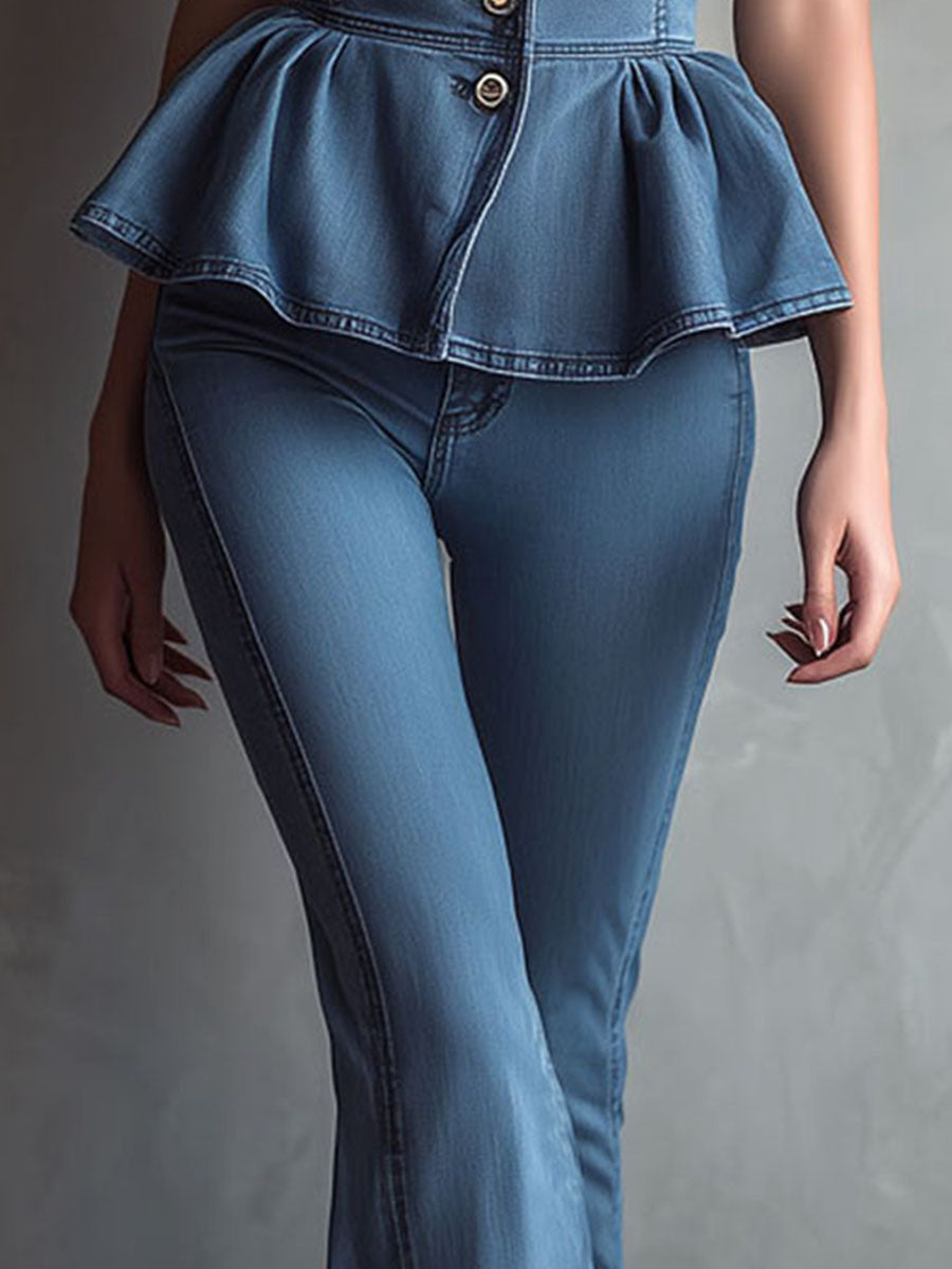 Retro High-Waisted Flared Denim Pants
