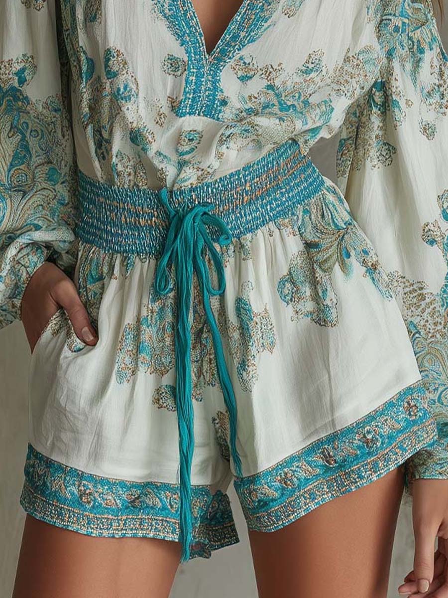 Bohemian Print Long Sleeve Romper