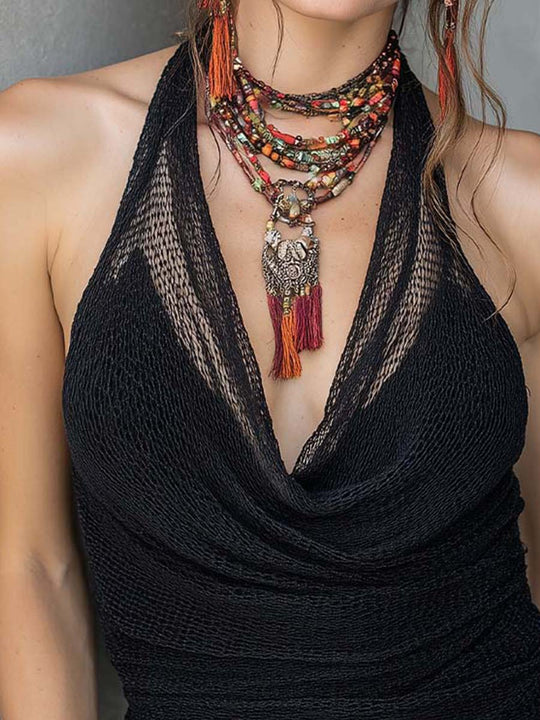 Bohemian Allure Sheer Mesh Halter Top