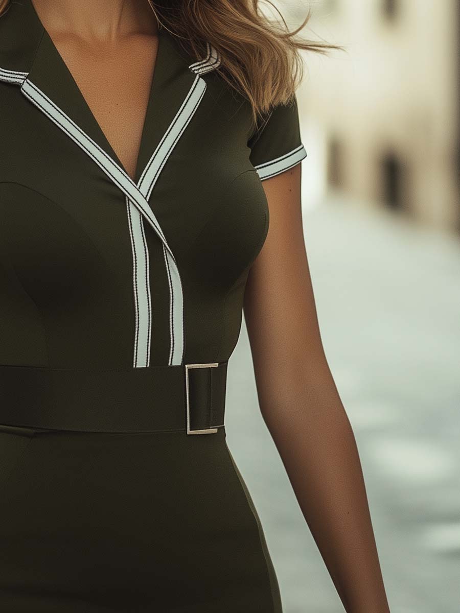 Olive Green Polo Collar Bodycon Dress