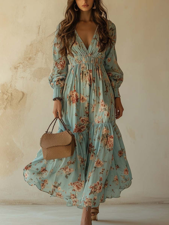 Boho Chic Floral Long Sleeves Maxi Dress