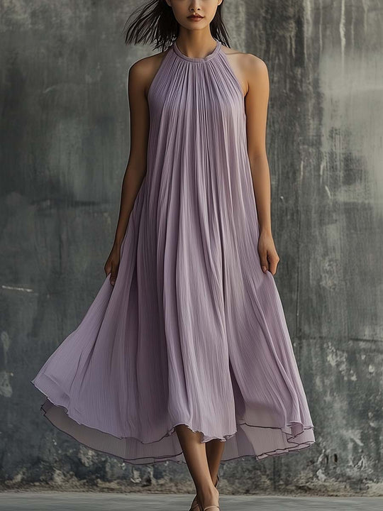 Pleated Halter Chiffon Maxi Dress