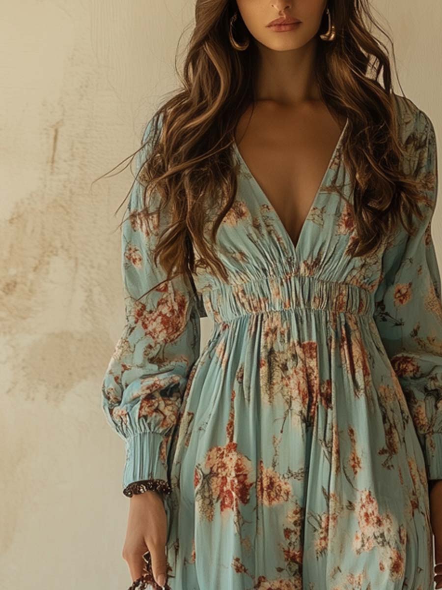 Boho Chic Floral Long Sleeves Maxi Dress