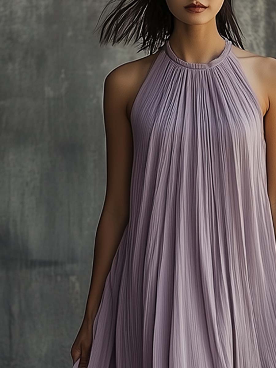 Pleated Halter Chiffon Maxi Dress