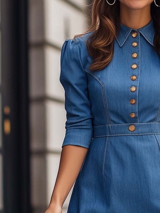 Classic Vintage Button-Front Denim Dress