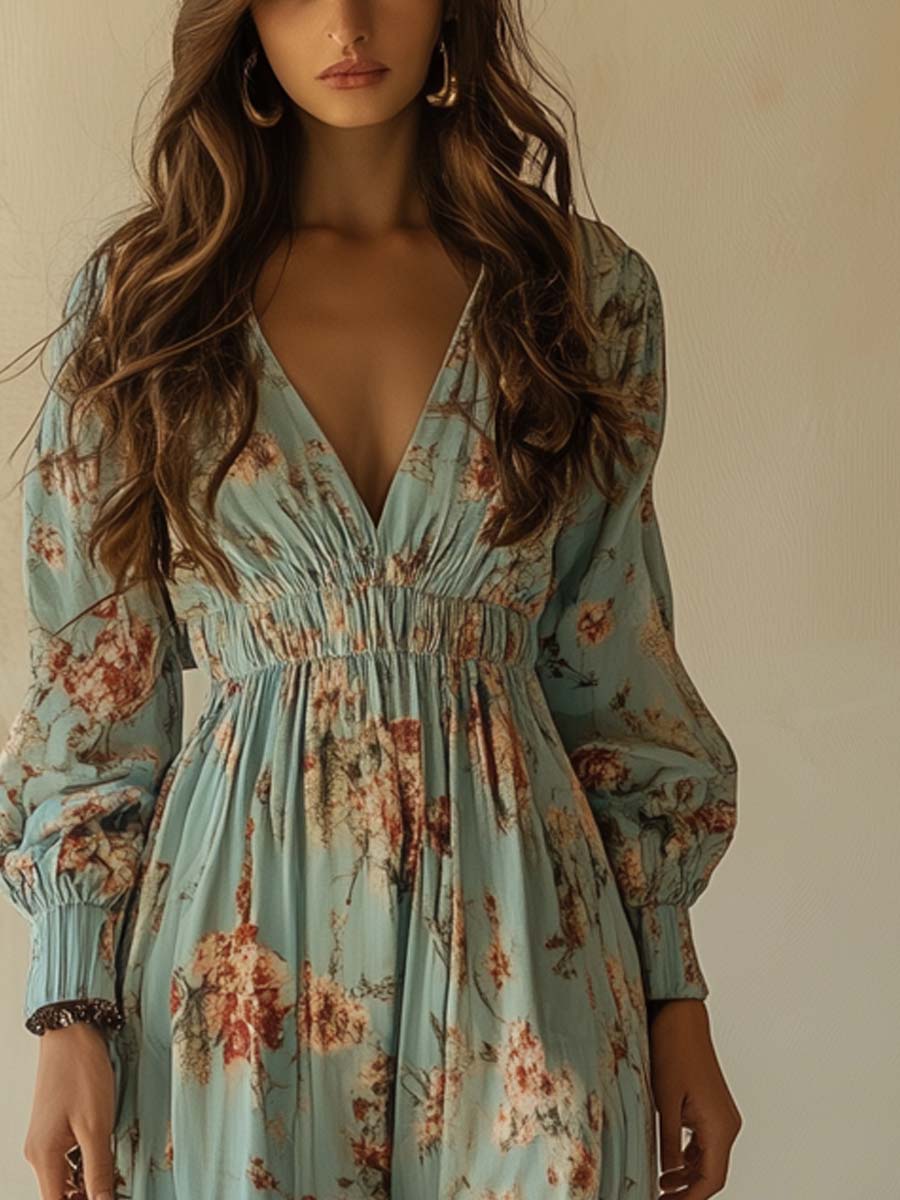 Boho Chic Floral Long Sleeves Maxi Dress