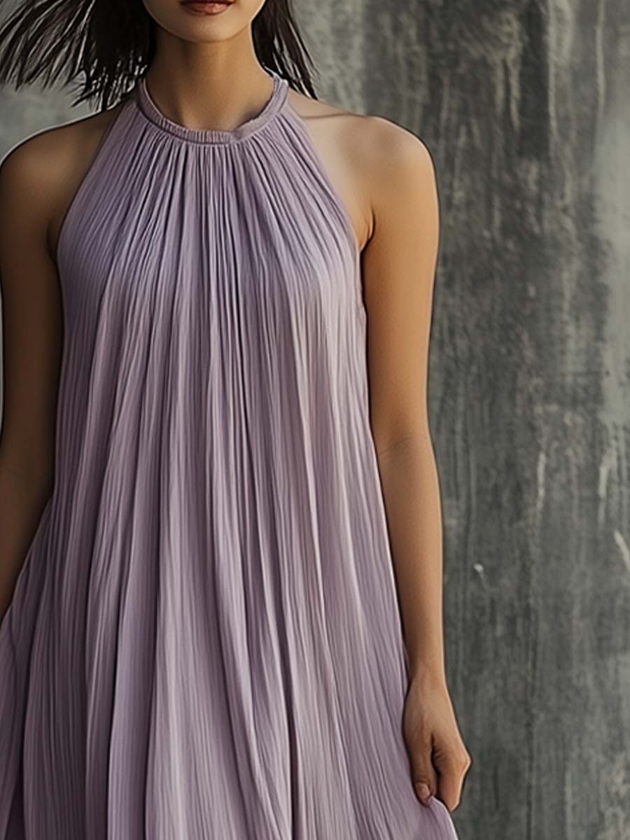 Pleated Halter Chiffon Maxi Dress