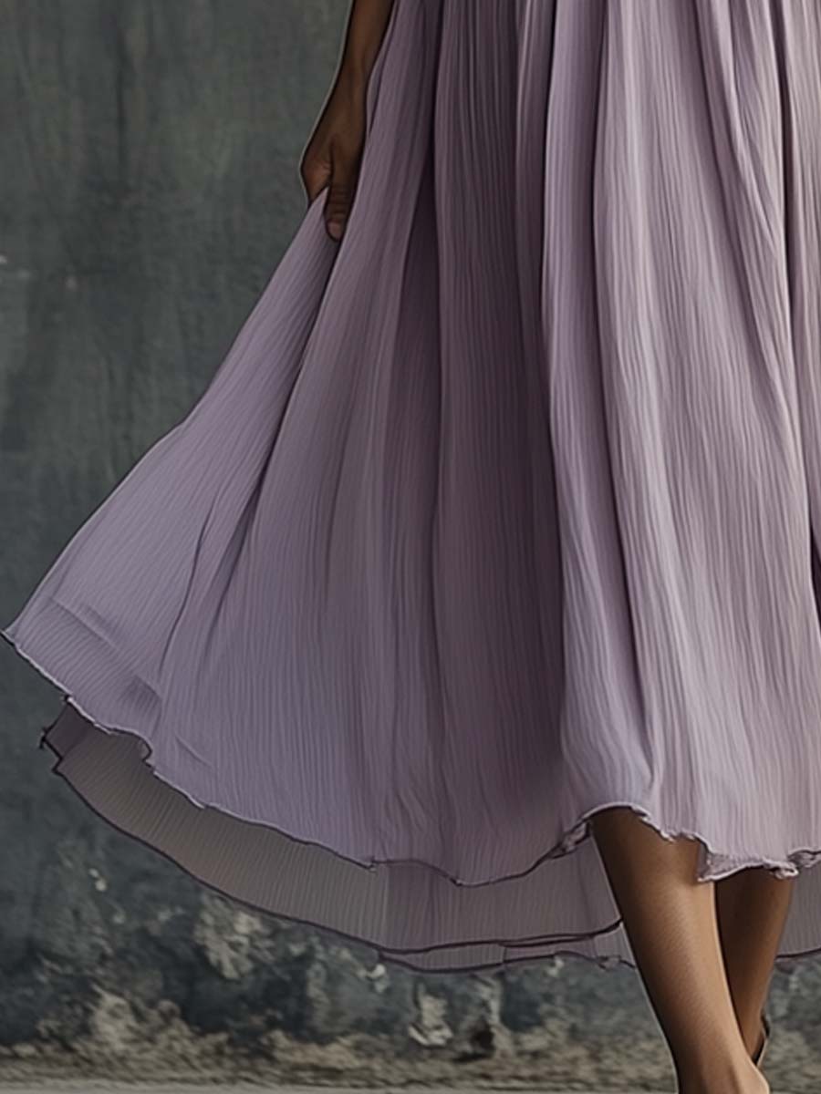 Pleated Halter Chiffon Maxi Dress