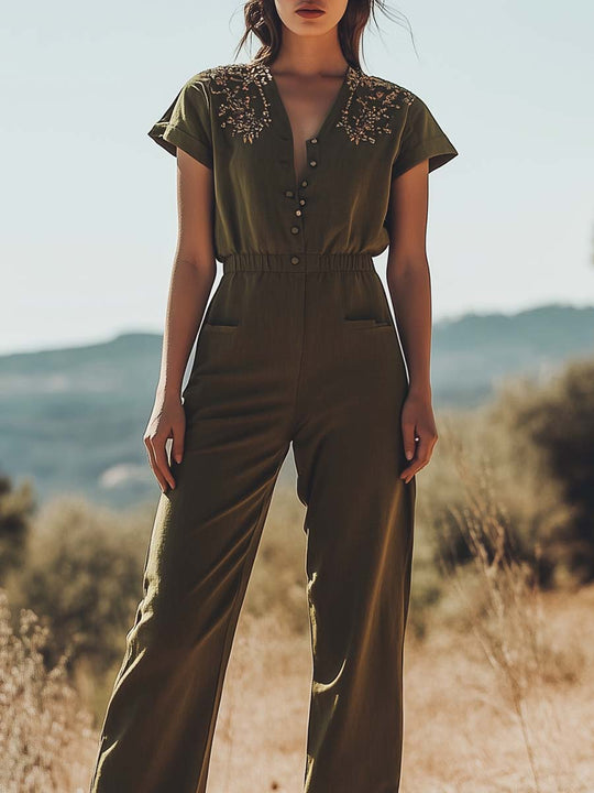 Embroidered Boho Utility Jumpsuit