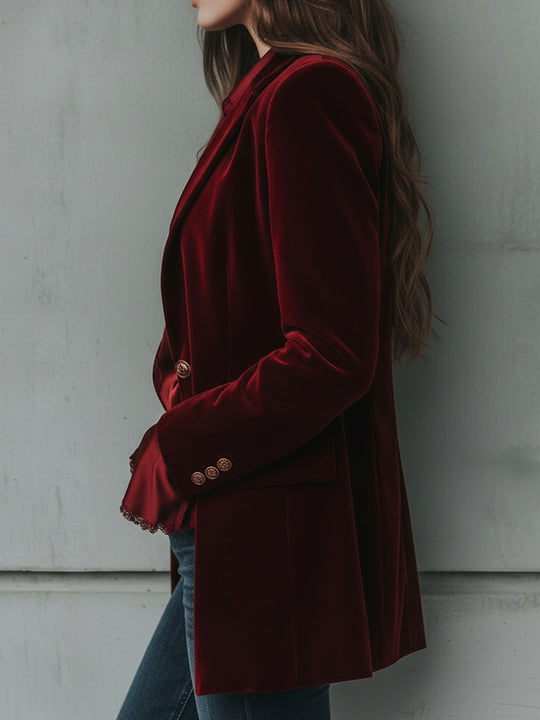 Vintage Longline Burgundy Velvet Blazer