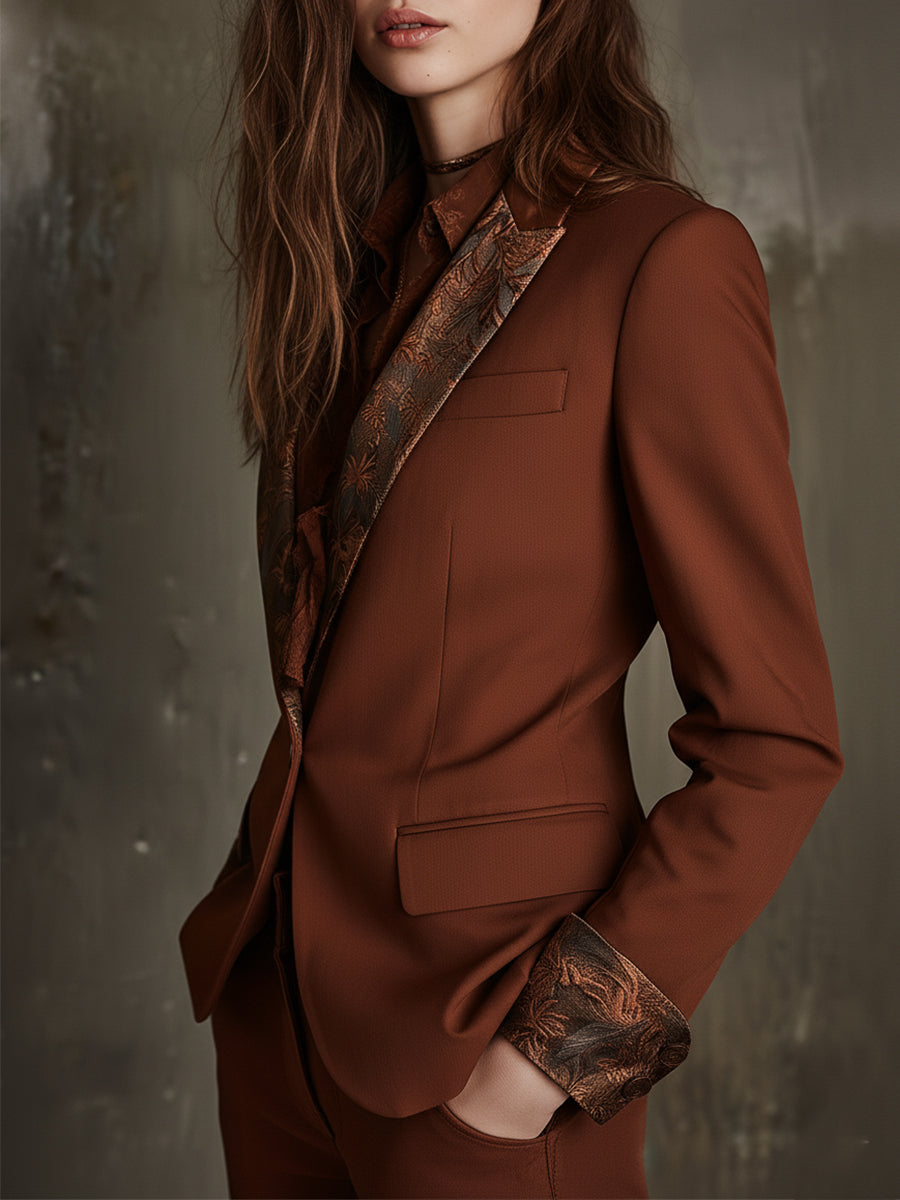 Quiet Luxury Retro Print One Button Slim Fit Blazer