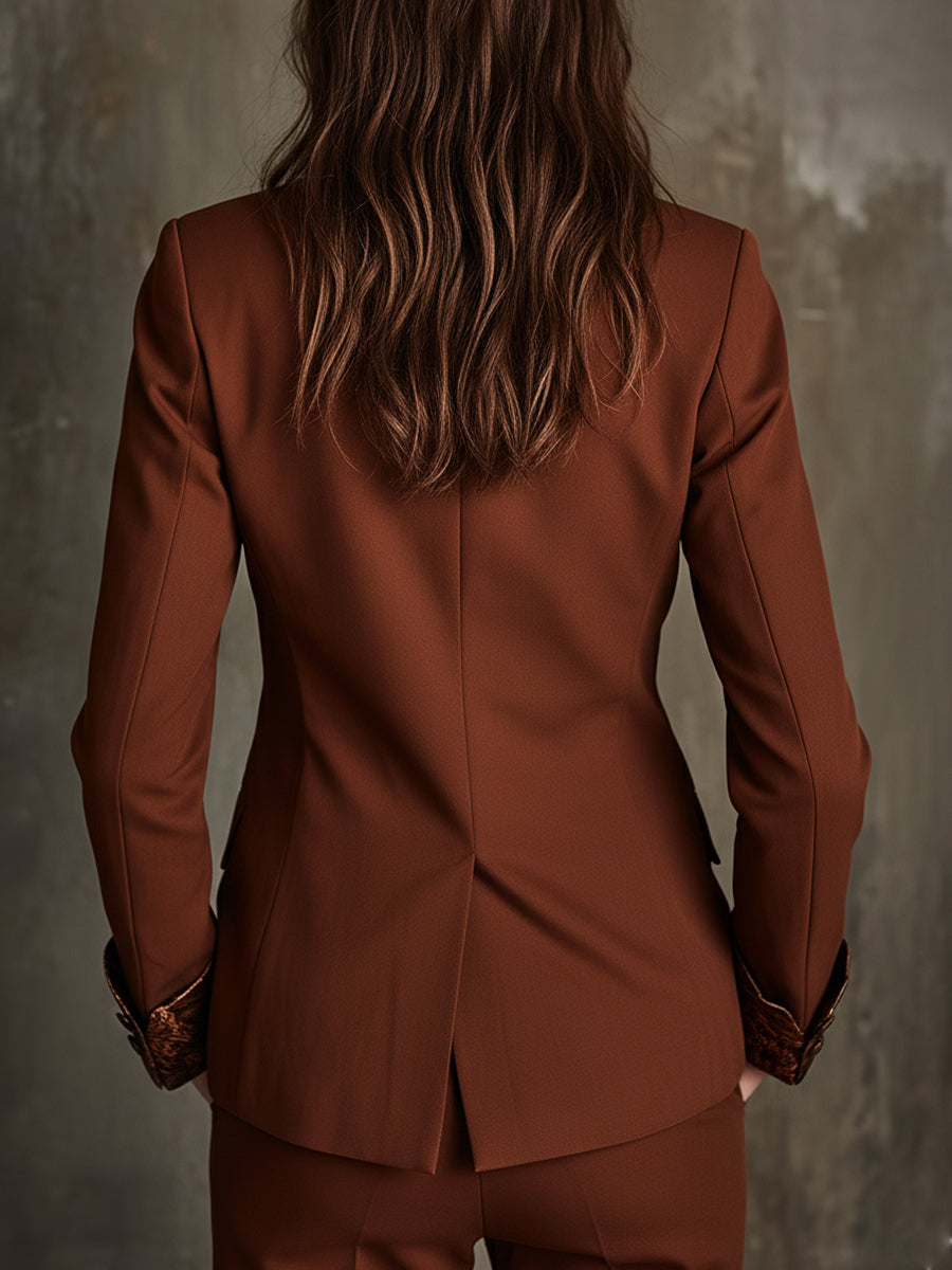 Quiet Luxury Retro Print One Button Slim Fit Blazer