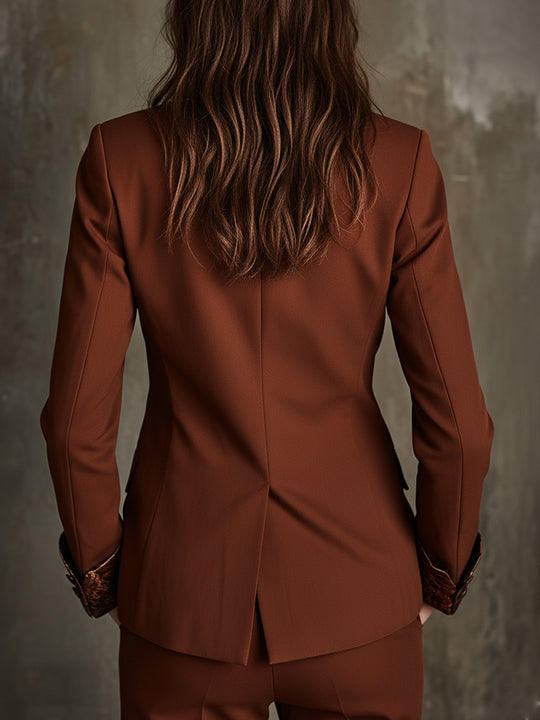 Quiet Luxury Retro Print One Button Slim Fit Blazer