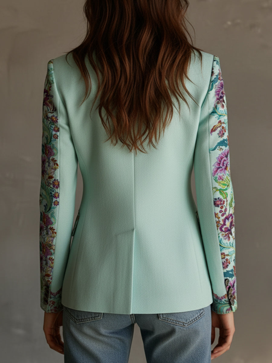 Retro Ethnic Style Printed Lapel Slim Fit Blazer