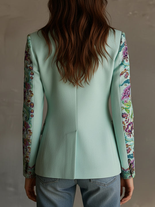 Retro Ethnic Style Printed Lapel Slim Fit Blazer