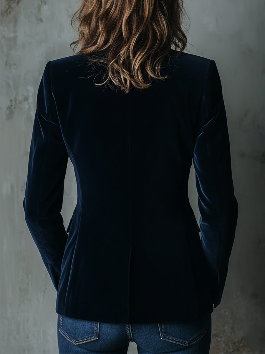 Quiet Luxury Lace Splicing Polyester Velvet Blazer