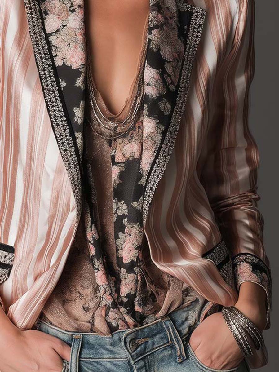 Bohemian Satin-Stripe Tailored Blazer