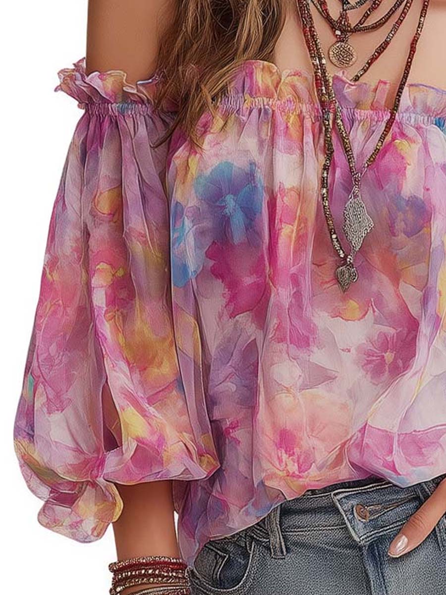 Romantic Bohemian Off-Shoulder Floral Blouse