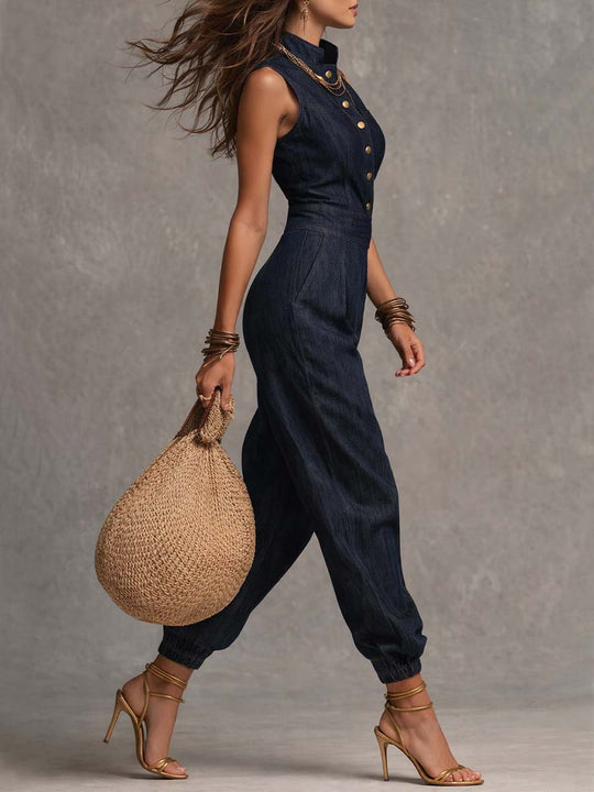 Retro Denim Sleeveless Jumpsuit