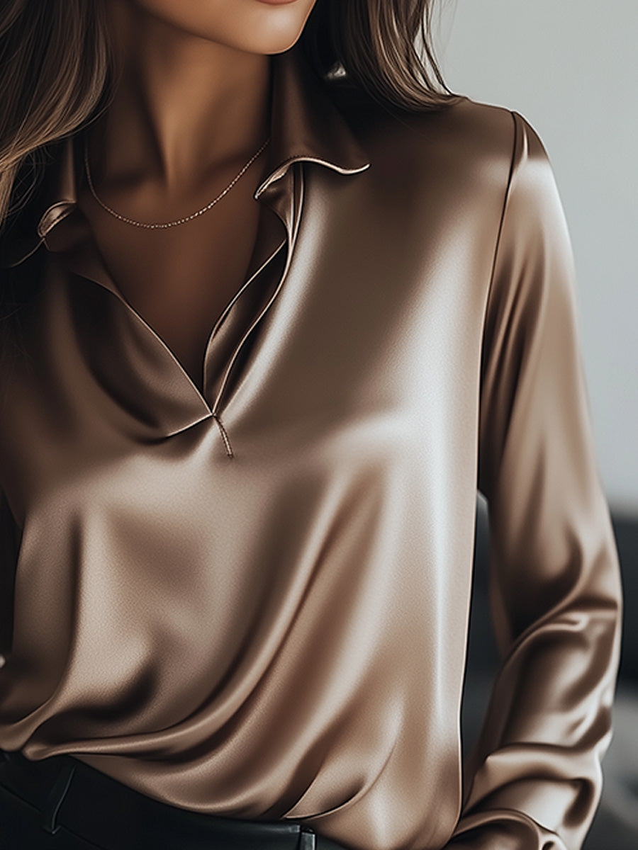 Women's V-Neck Classic Satin Blouse