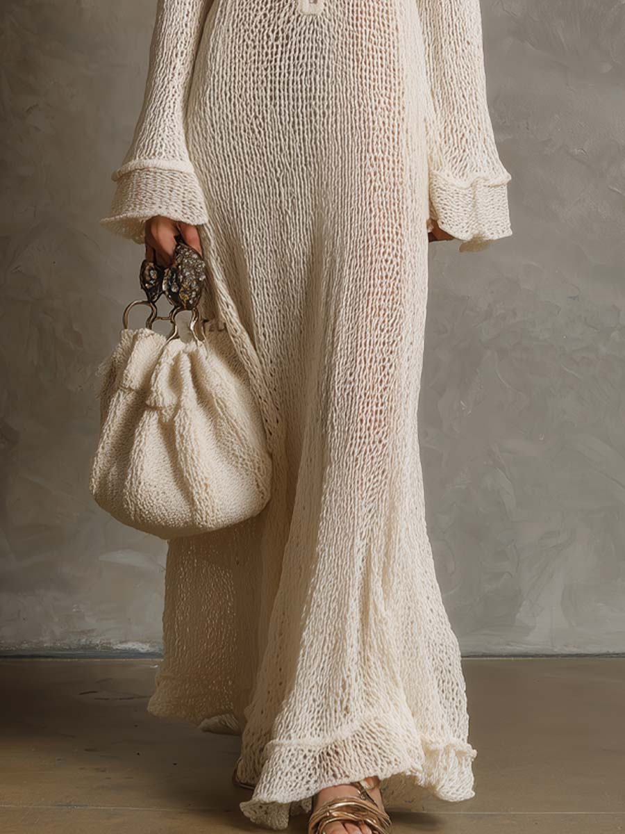 Vacation Flared Cuffs Knit Maxi Dress