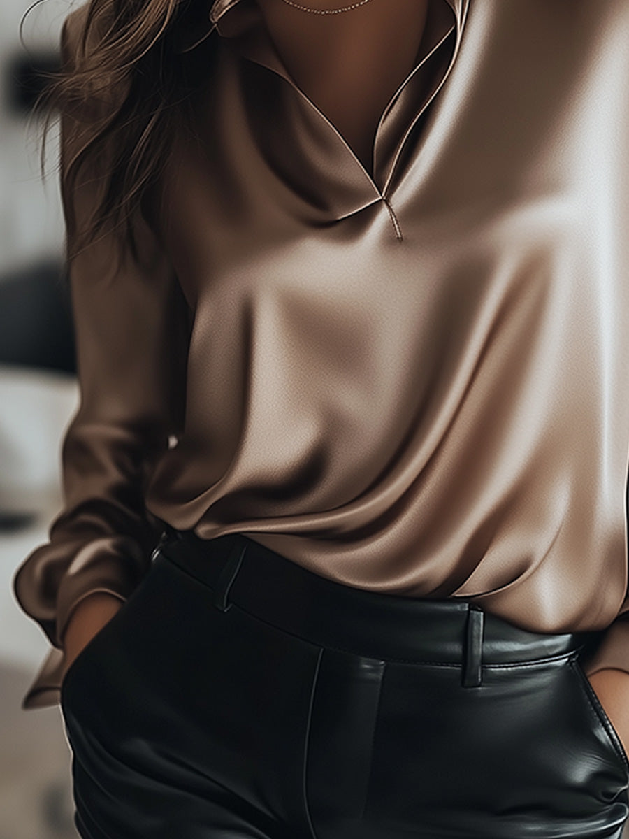 Women's V-Neck Classic Satin Blouse