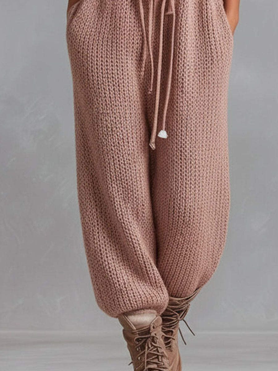 Utility Blush Knit Sleeveless Jumpsuit  With Drawstring Waist & Pockets