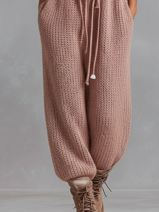 Utility Blush Knit Sleeveless Jumpsuit  With Drawstring Waist & Pockets