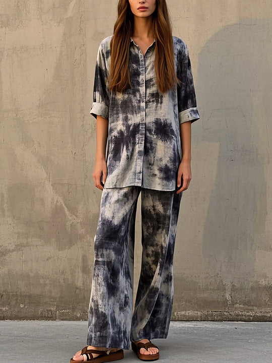 Casual Loose Tie-Dye Cotton Shirt and Pants Set