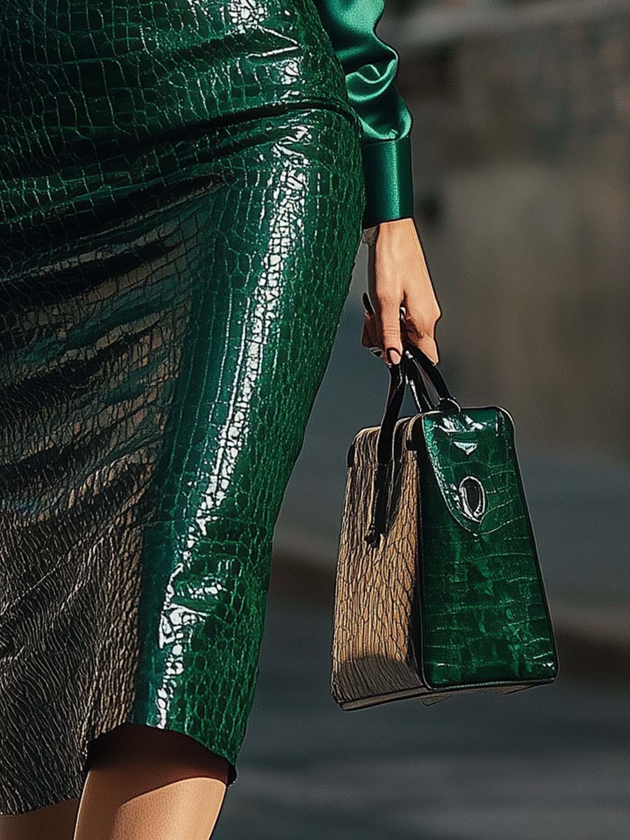 Emerald Croc-Effect Leather High-Rise Skirt