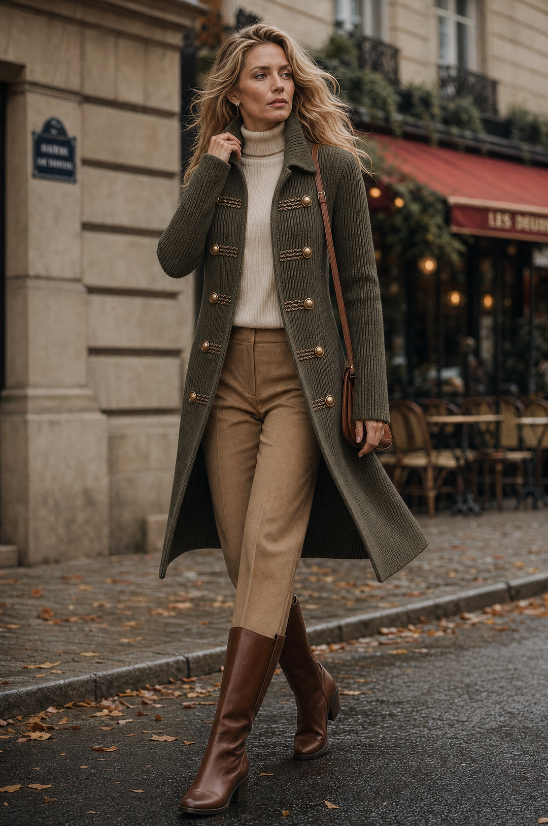Military Style Ribbed Knit Longline Cardigan With Braided Button Trim