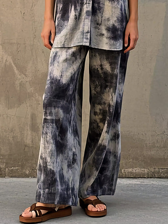 Casual Loose Tie-Dye Cotton Shirt and Pants Set