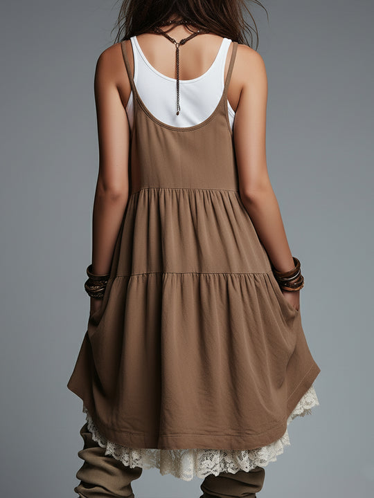 Bohemian Embroidered Cotton Strappy Mini Dress