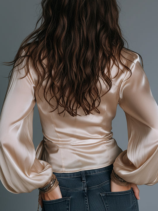 Elegant Satin Wrap Blouse With Side Ties
