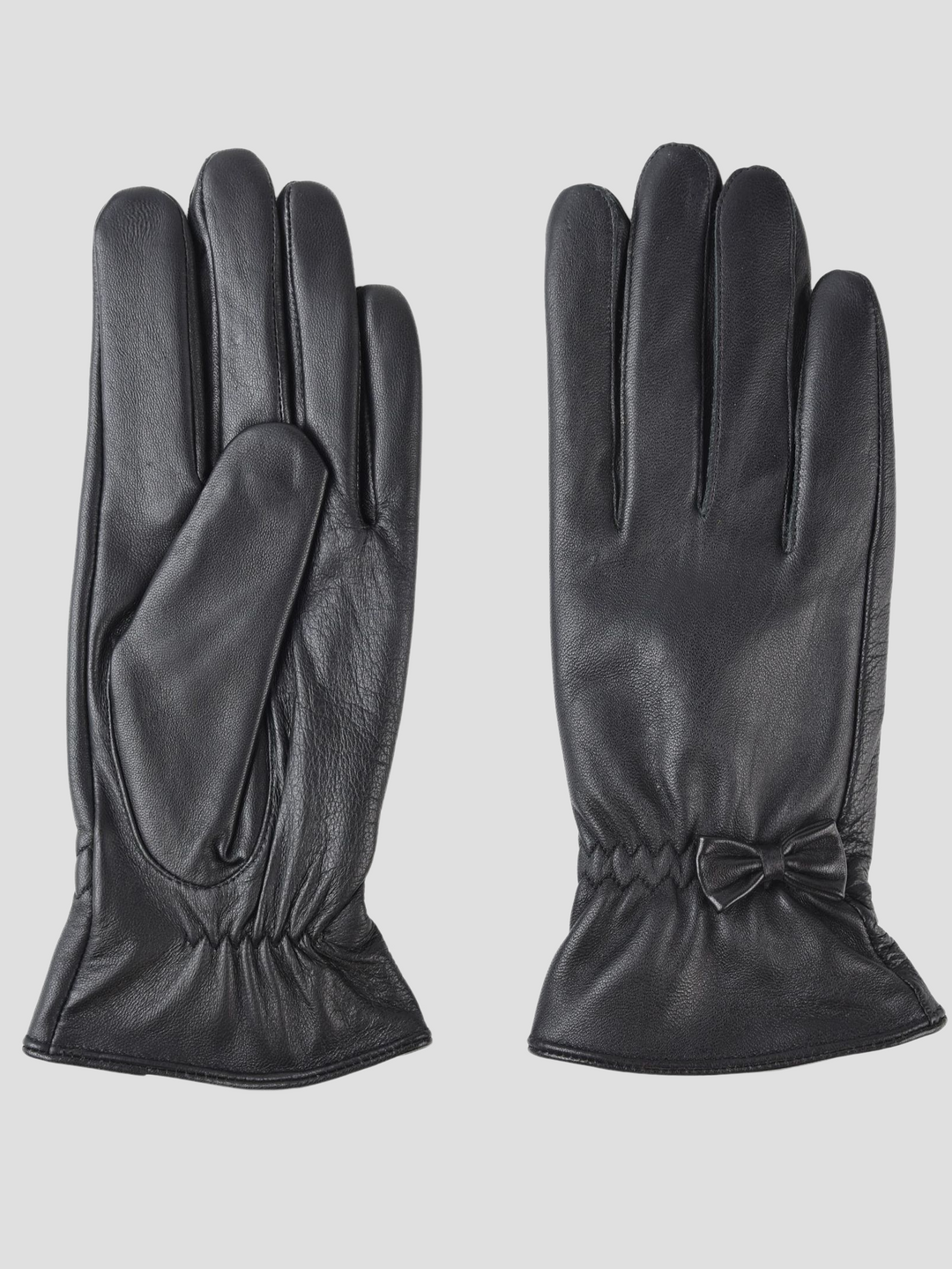 Elegant Bow Fleece-lined Thick Touchscreen Sheepskin Gloves