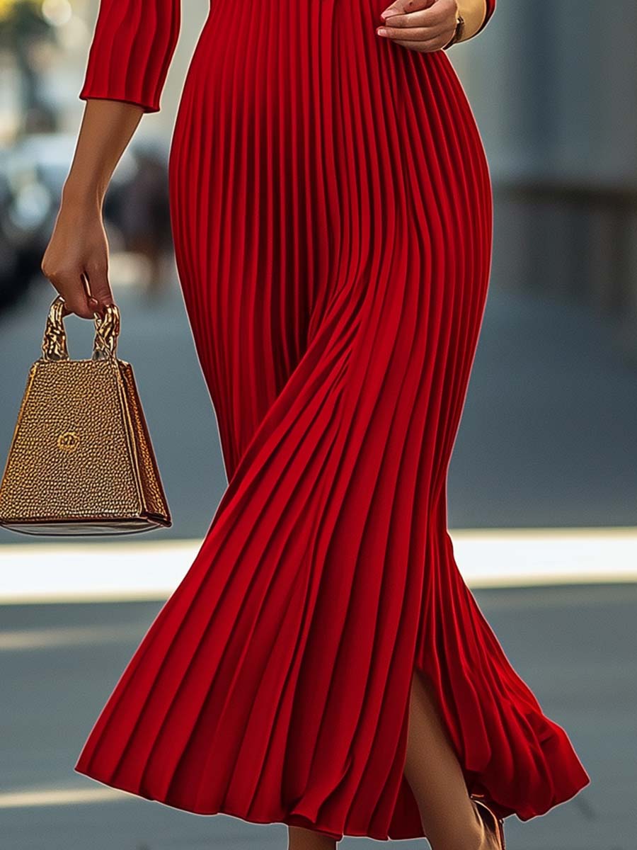 Fiery Red Ribbed V-Neck Bodycon Dress