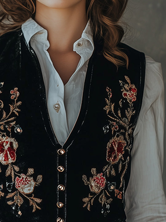 Vintage Velvet Embroidered Waistcoat