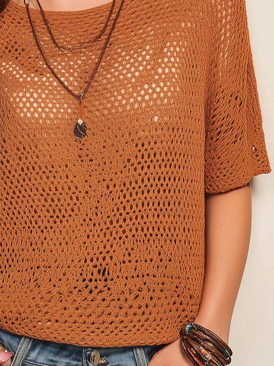 Boho Open-Knit Short Sleeve Top