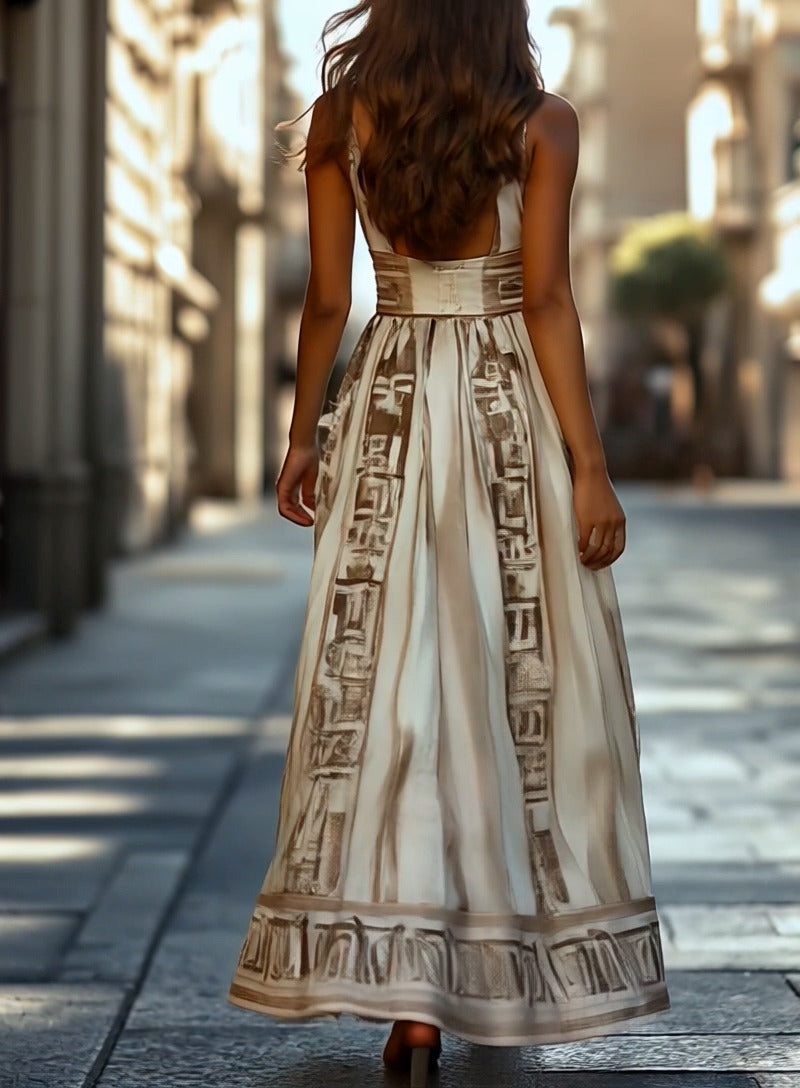 Elegant and Flowing Geometric Pattern Maxi Dress