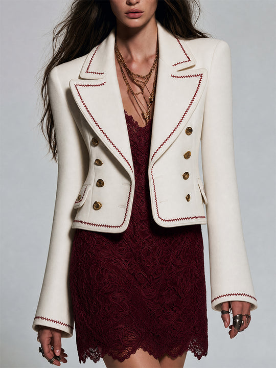 Boho Embroidered Cropped Blazer Jacket