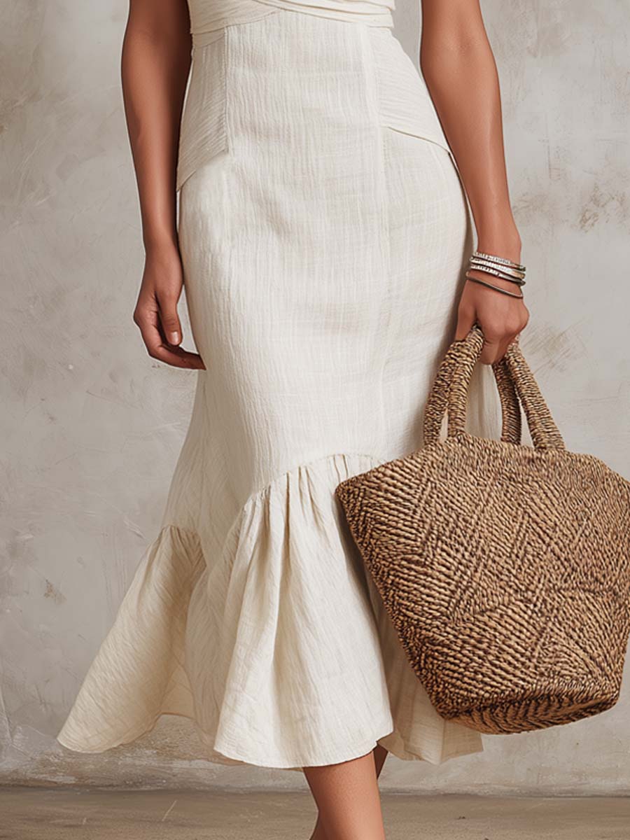 Retro Flare Hem Cotton Linen Midi Dress