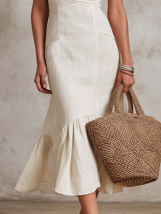 Retro Flare Hem Cotton Linen Midi Dress