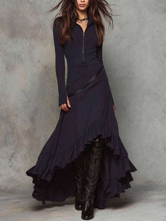 Washed Cotton Ruffle Hem Maxi Dress