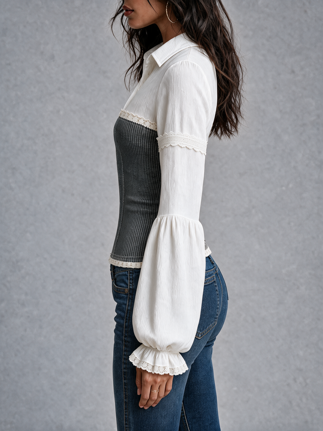 Faux Two-Piece Shirt And Ribbed Corset Top