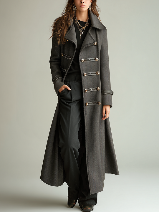 Refined Charcoal Military Detail Long Coat