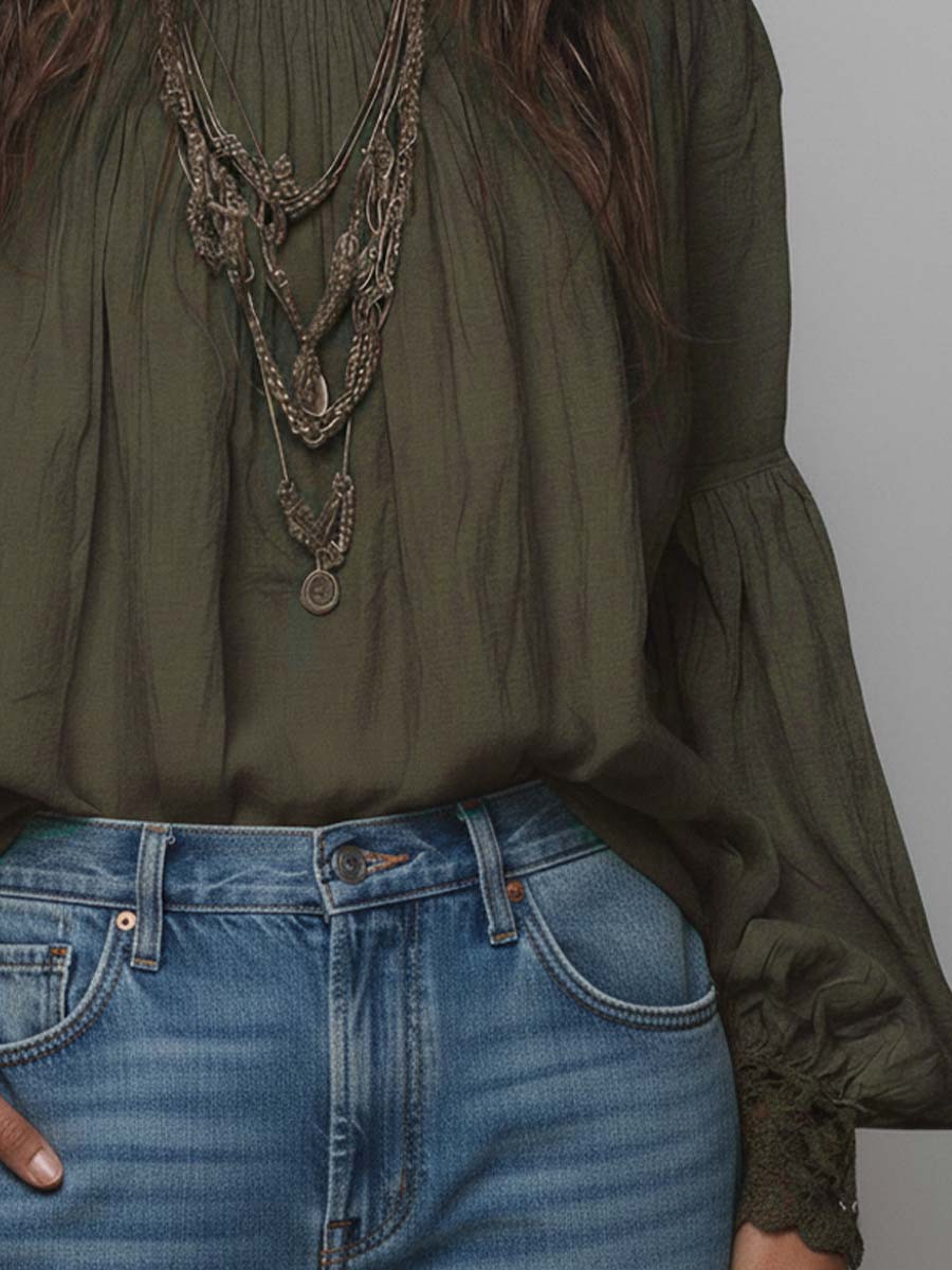 Vintage Lace Trim Cotton Linen Blouse