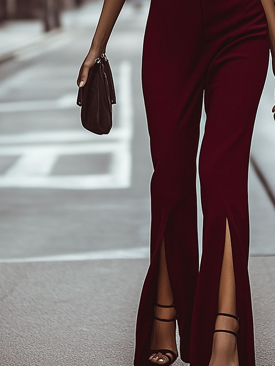 Chic Halter Neck Key Hole Sleeveless Slit Jumpsuits