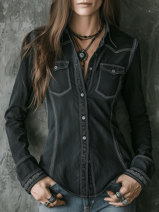 Retro Classic Black Western Cowboy Shirt