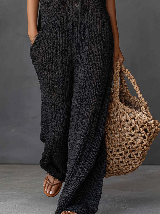 Retro Hooded Button-up Knitted Jumpsuit